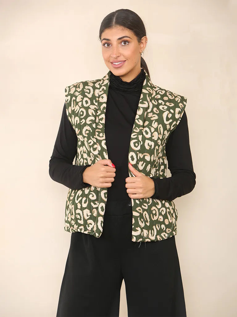 Quilted Animal Print Kimono Jacket