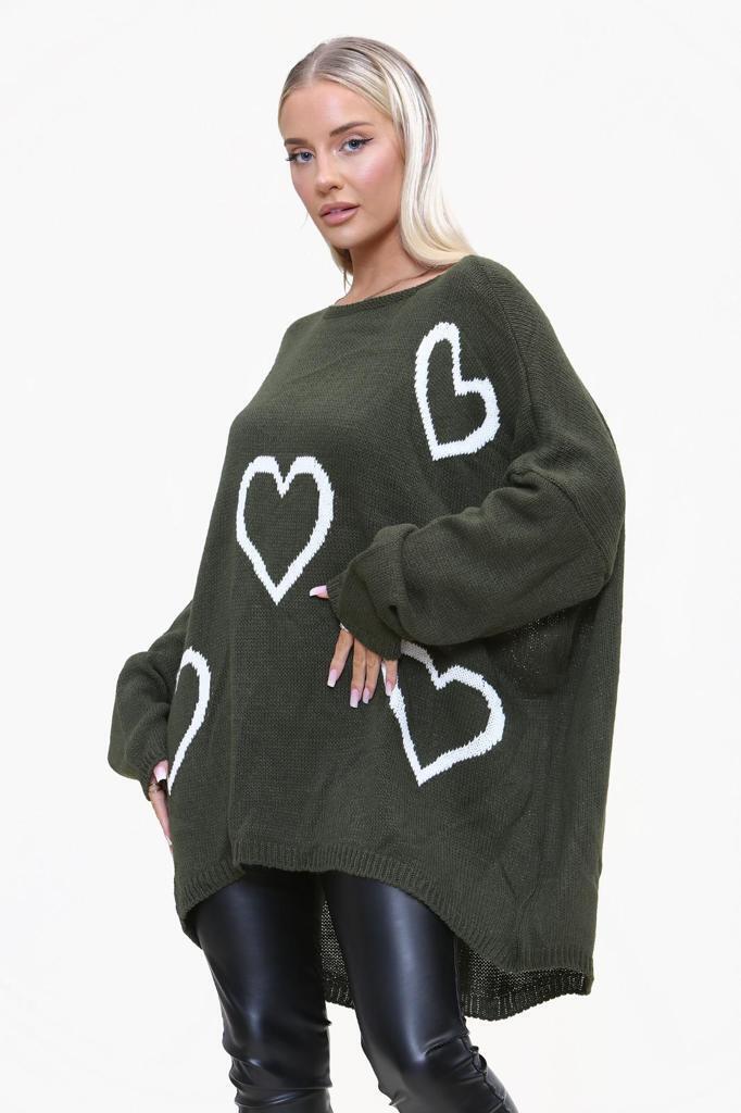 Heart Print Oversized Jumper