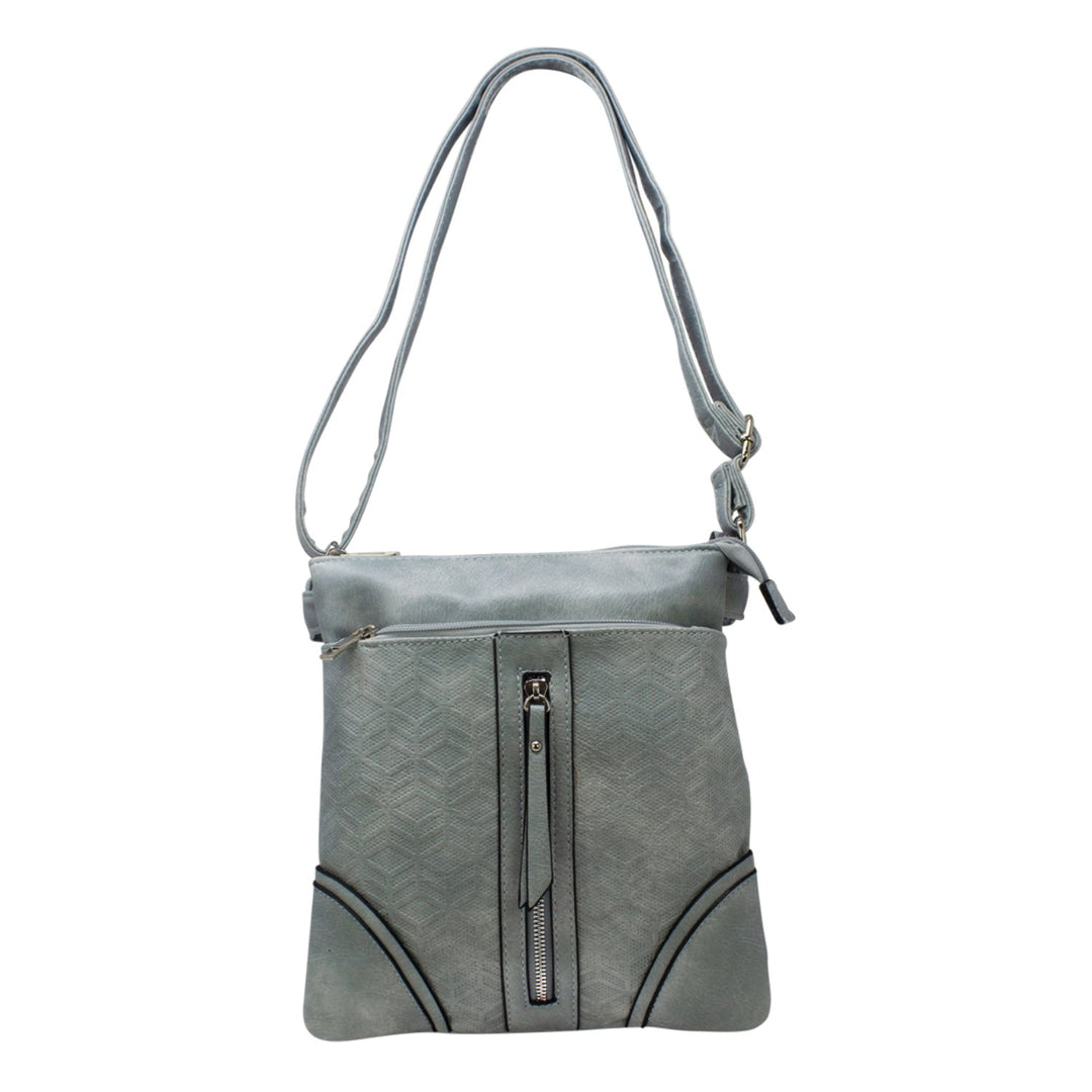 Embossed Cube Pattern Crossbody with Front Zip