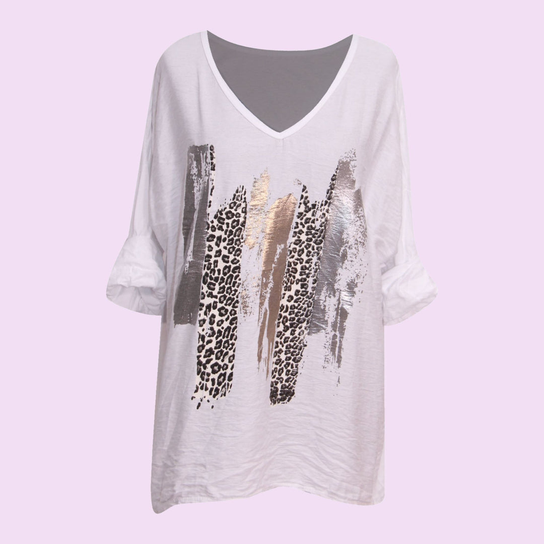 Leopard Splash V-Neck Top