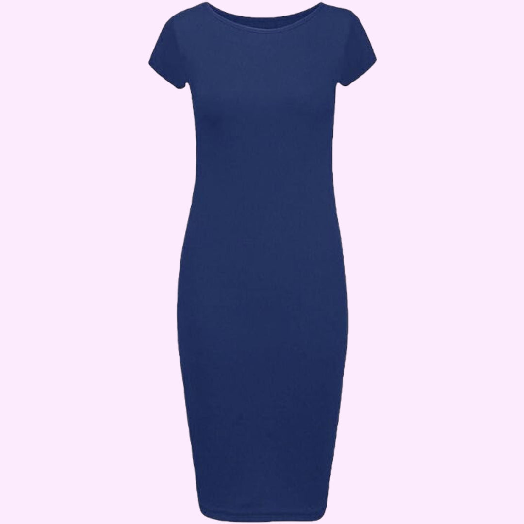 Short Sleeve Scoop Neck Midi Dress