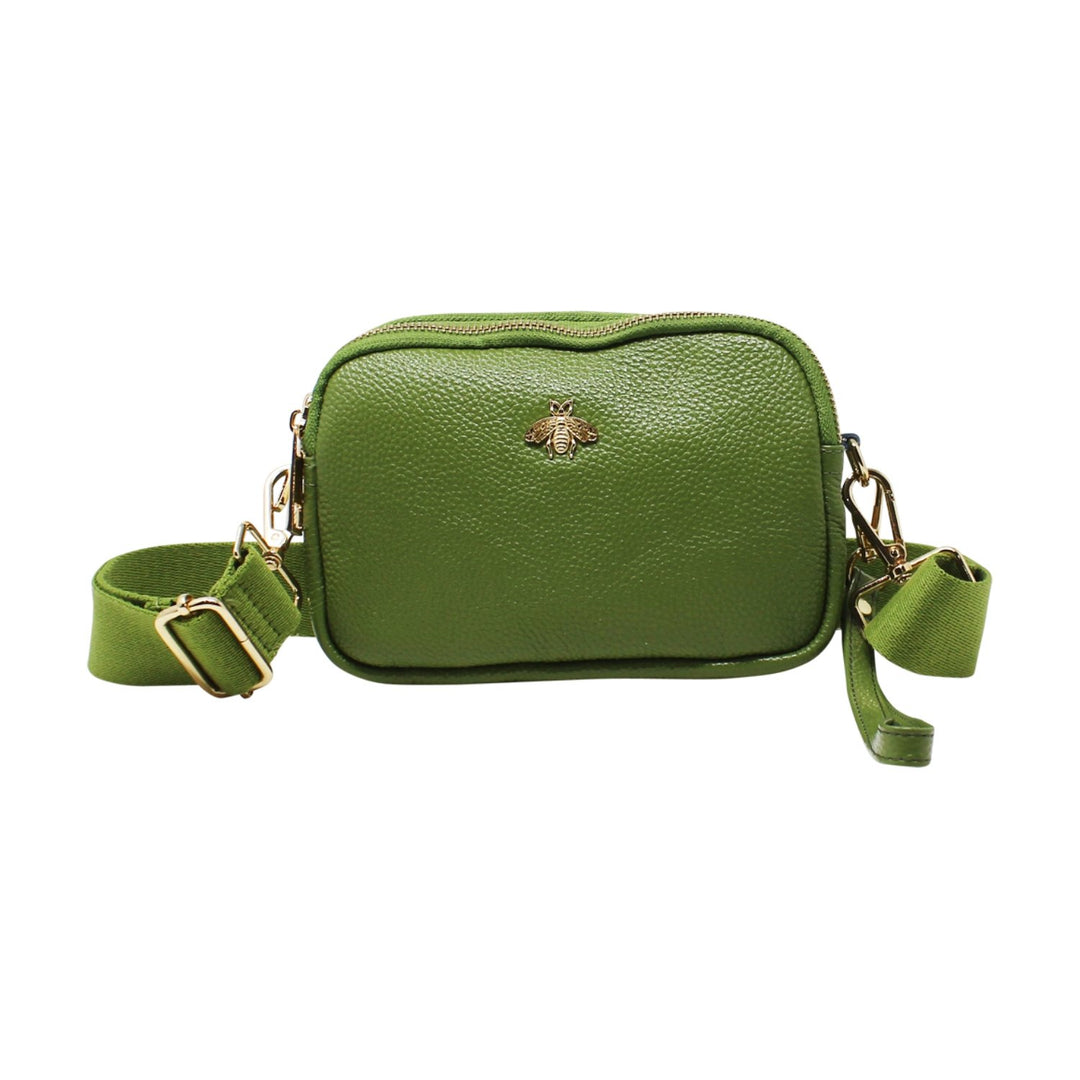 Tri-Zip Leather Clutch Bee Bag with Crossbody Strap