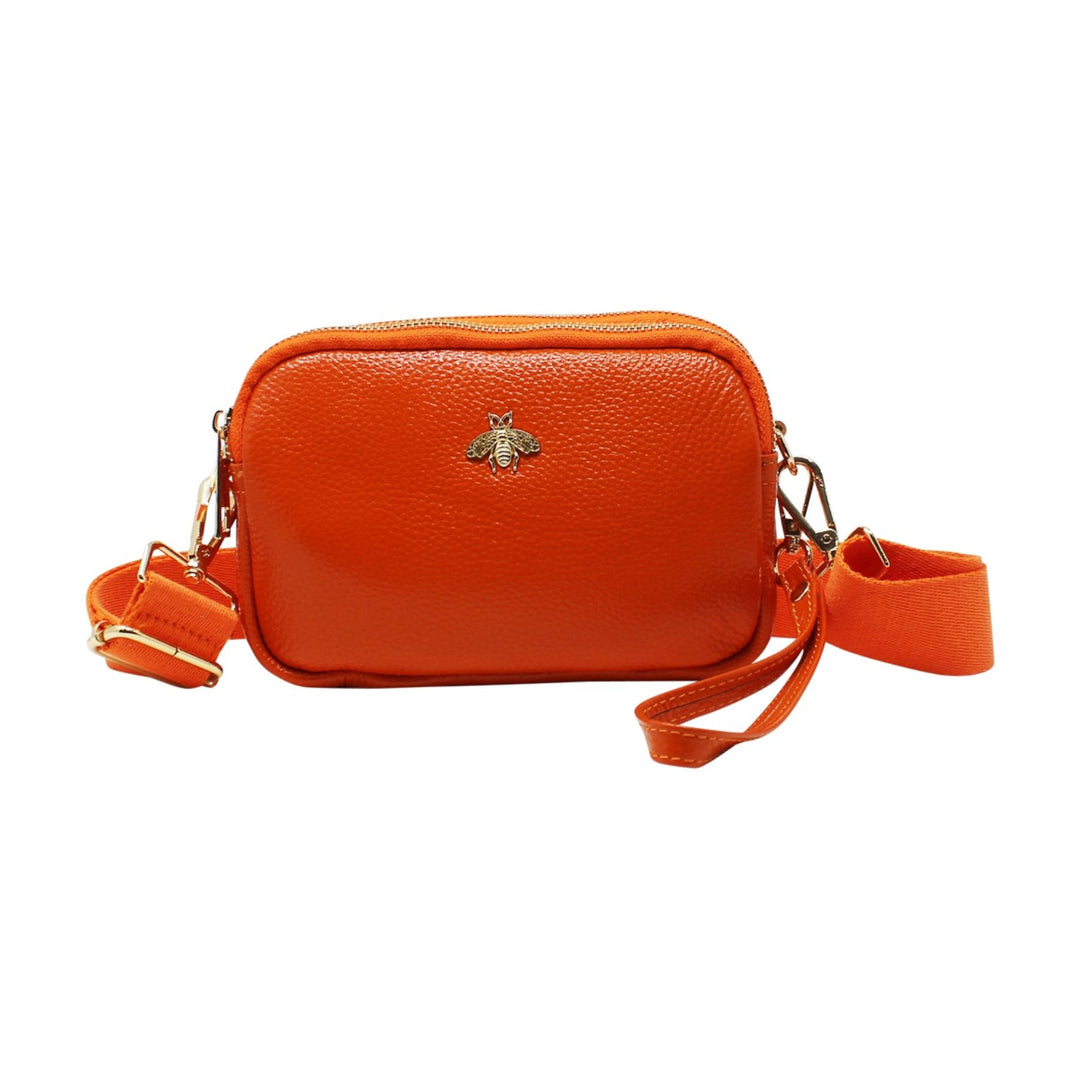 Tri-Zip Leather Clutch Bee Bag with Crossbody Strap