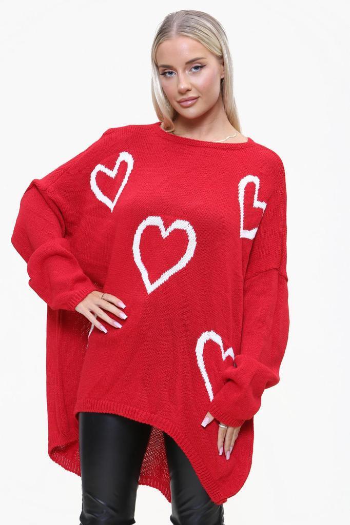 Heart Print Oversized Jumper