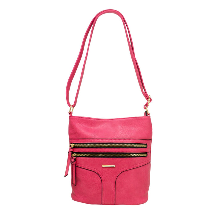 Double Front Zip Crossbody with Stich Detail and Tassels