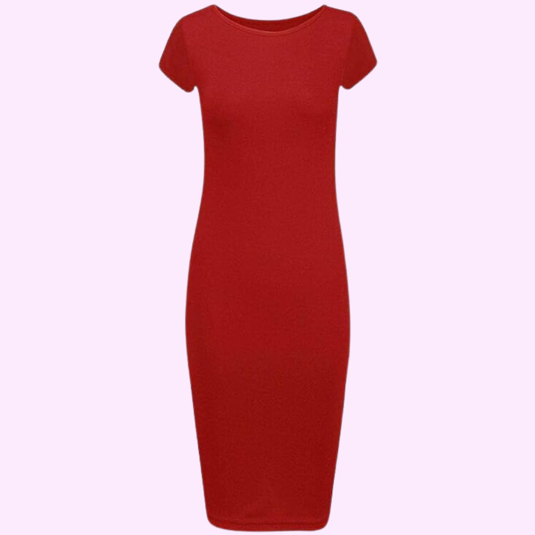 Short Sleeve Scoop Neck Midi Dress