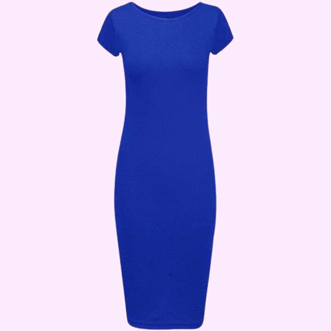 Short Sleeve Scoop Neck Midi Dress