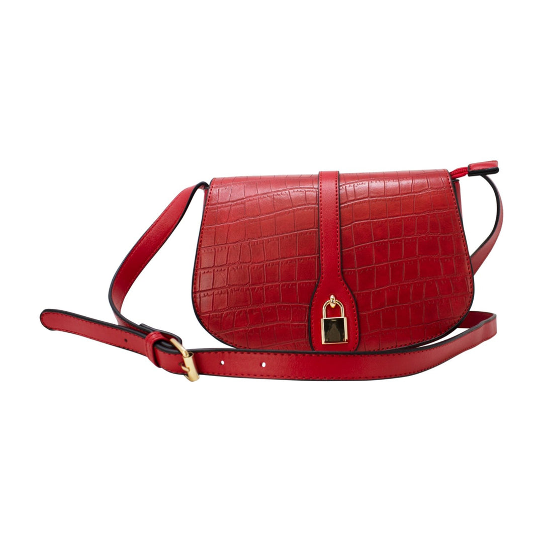 Croc Pattern Saddle Crossbody with Padlock