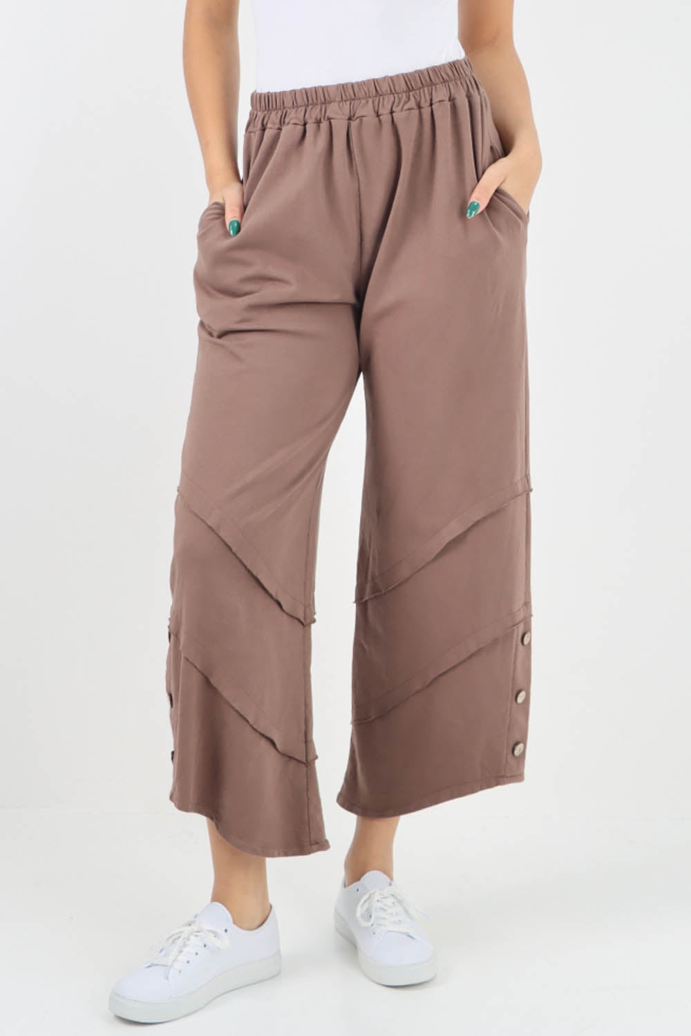 Stone- Plain Button Hem Pocket Trouser