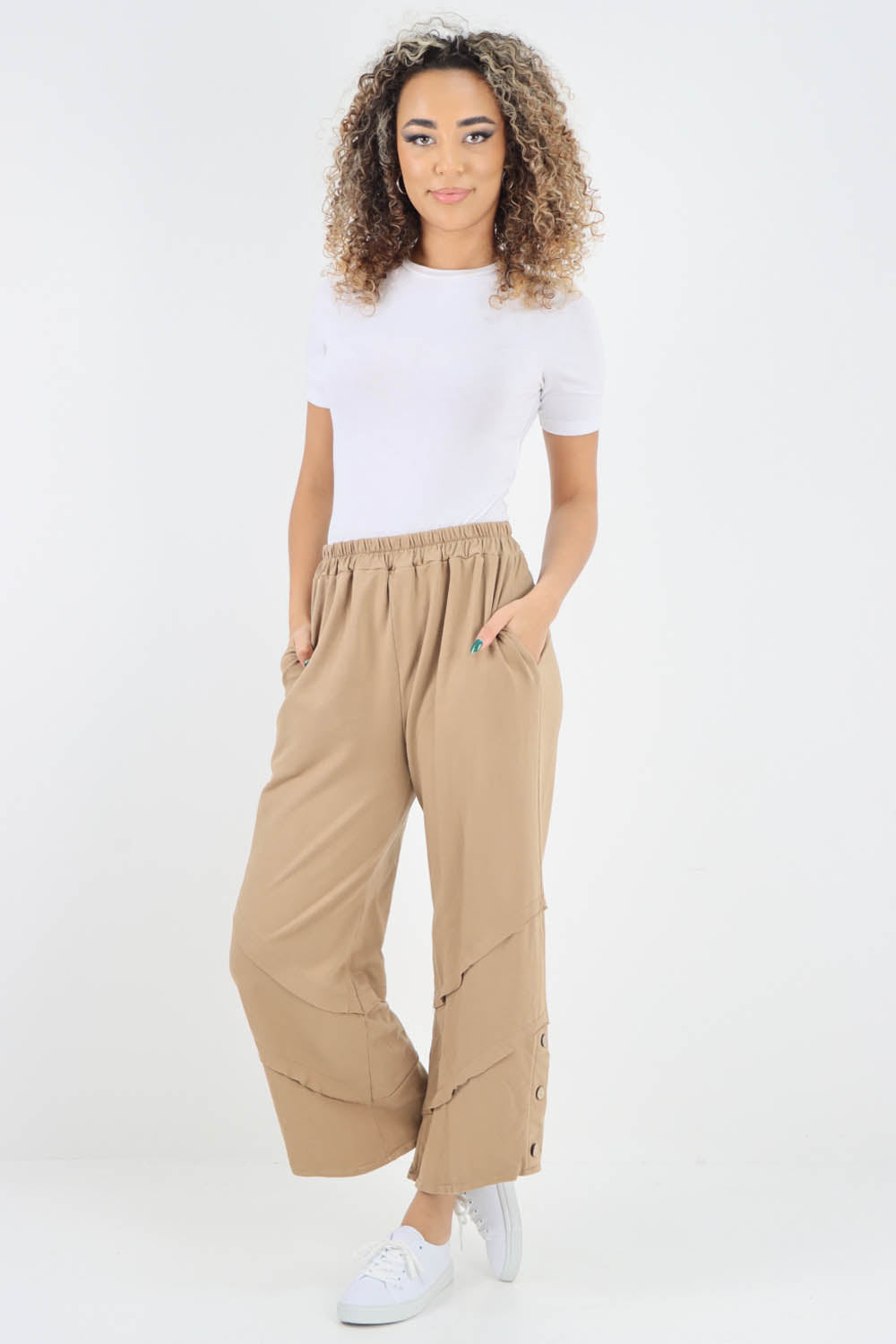 Plain Button Hem Pocket Trouser