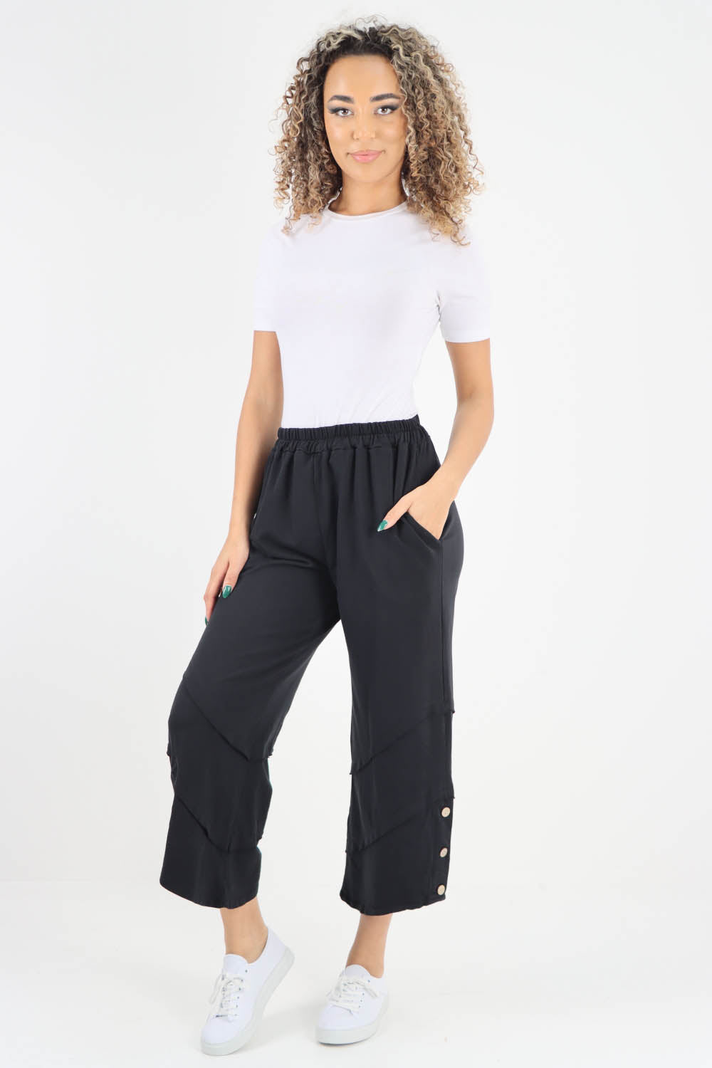 Plain Button Hem Pocket Trouser