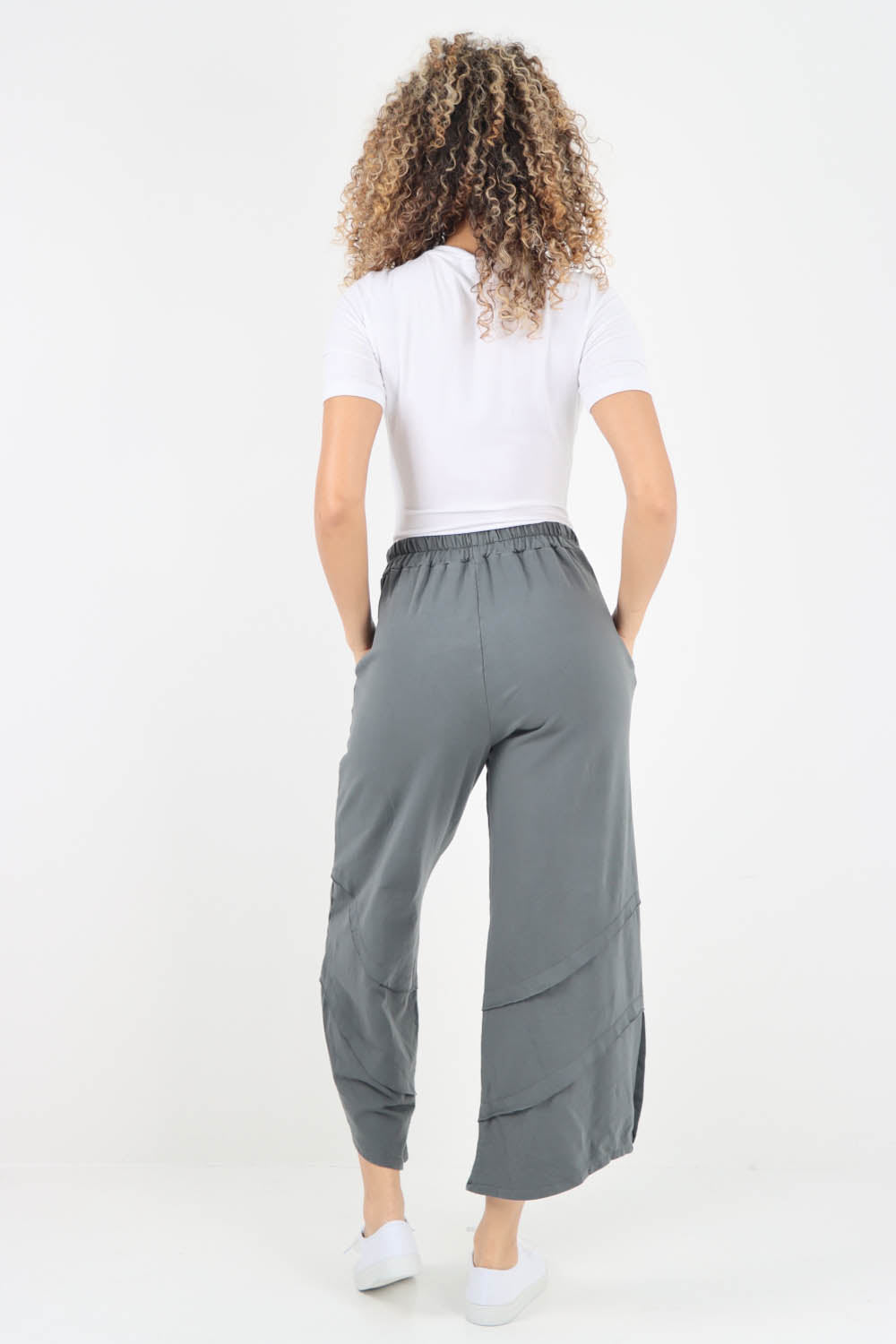 Plain Button Hem Pocket Trouser