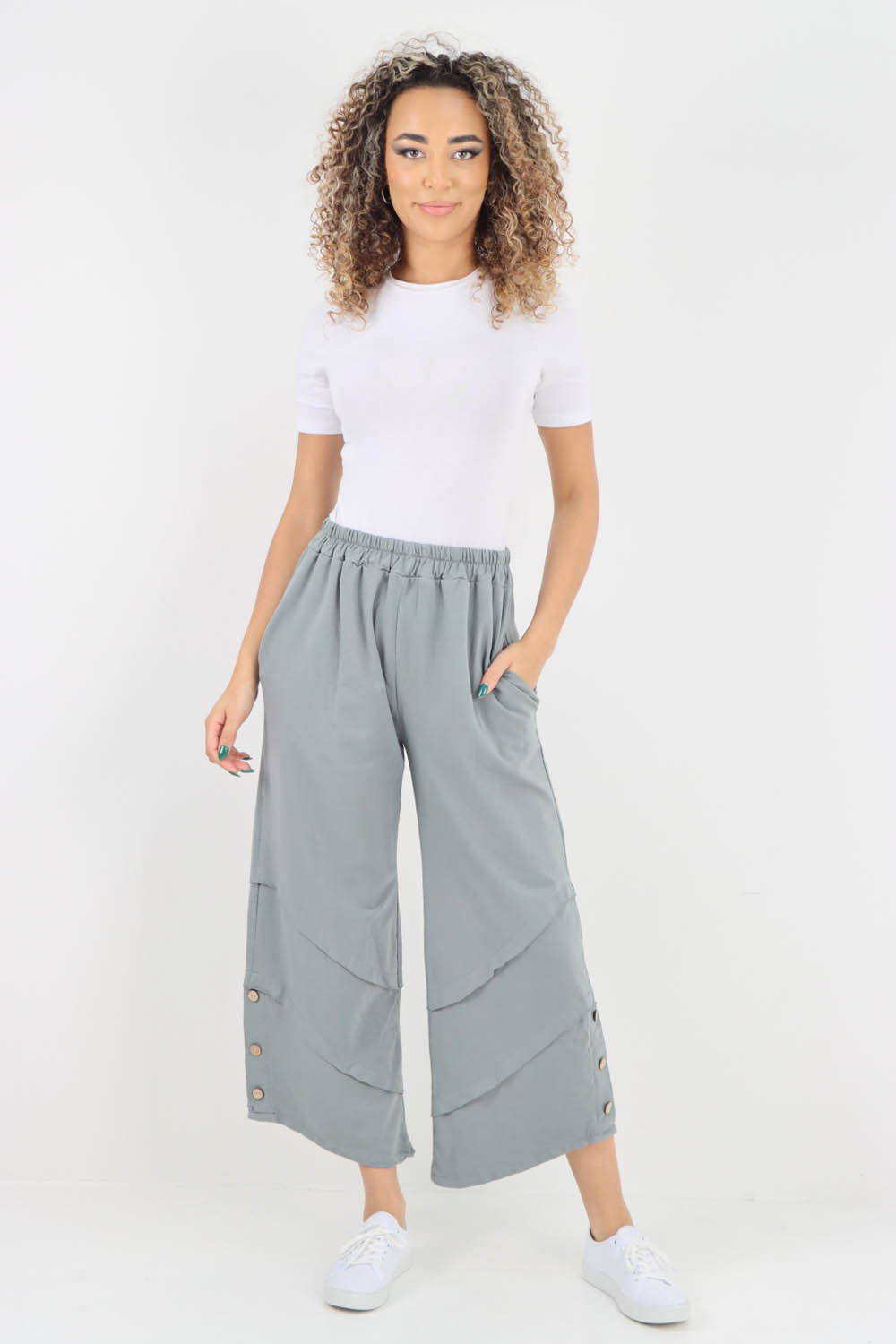 Plain Button Hem Pocket Trouser