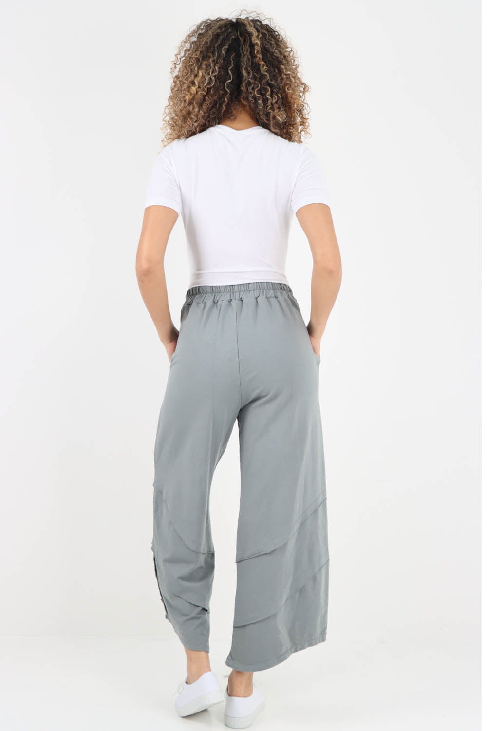 Plain Button Hem Pocket Trouser
