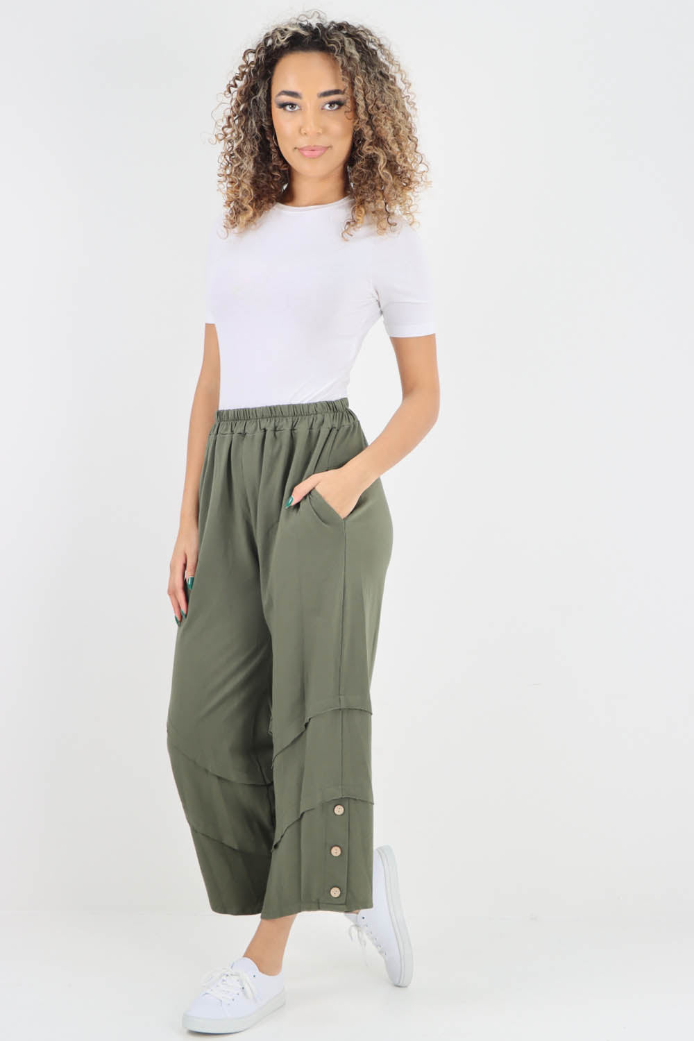 Plain Button Hem Pocket Trouser