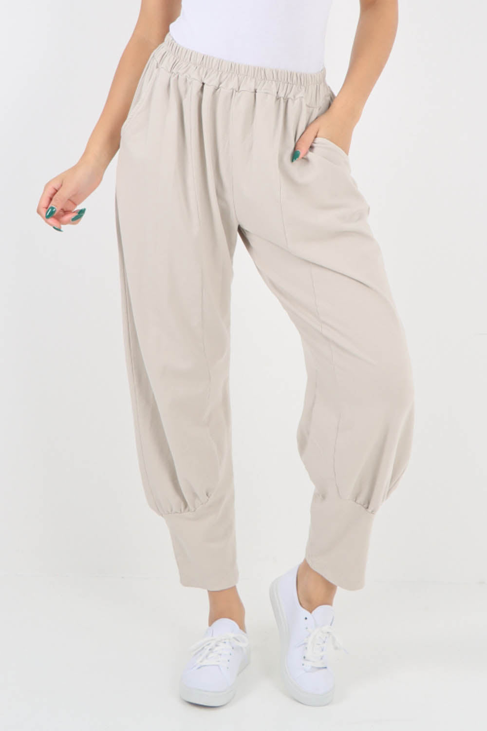Nude-Plain Pannelled Pocket Trouser