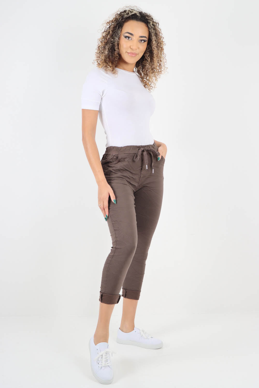 Plain Drawstring Back Pocket Magic Pants