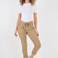 Plain Drawstring Back Pocket Magic Pants