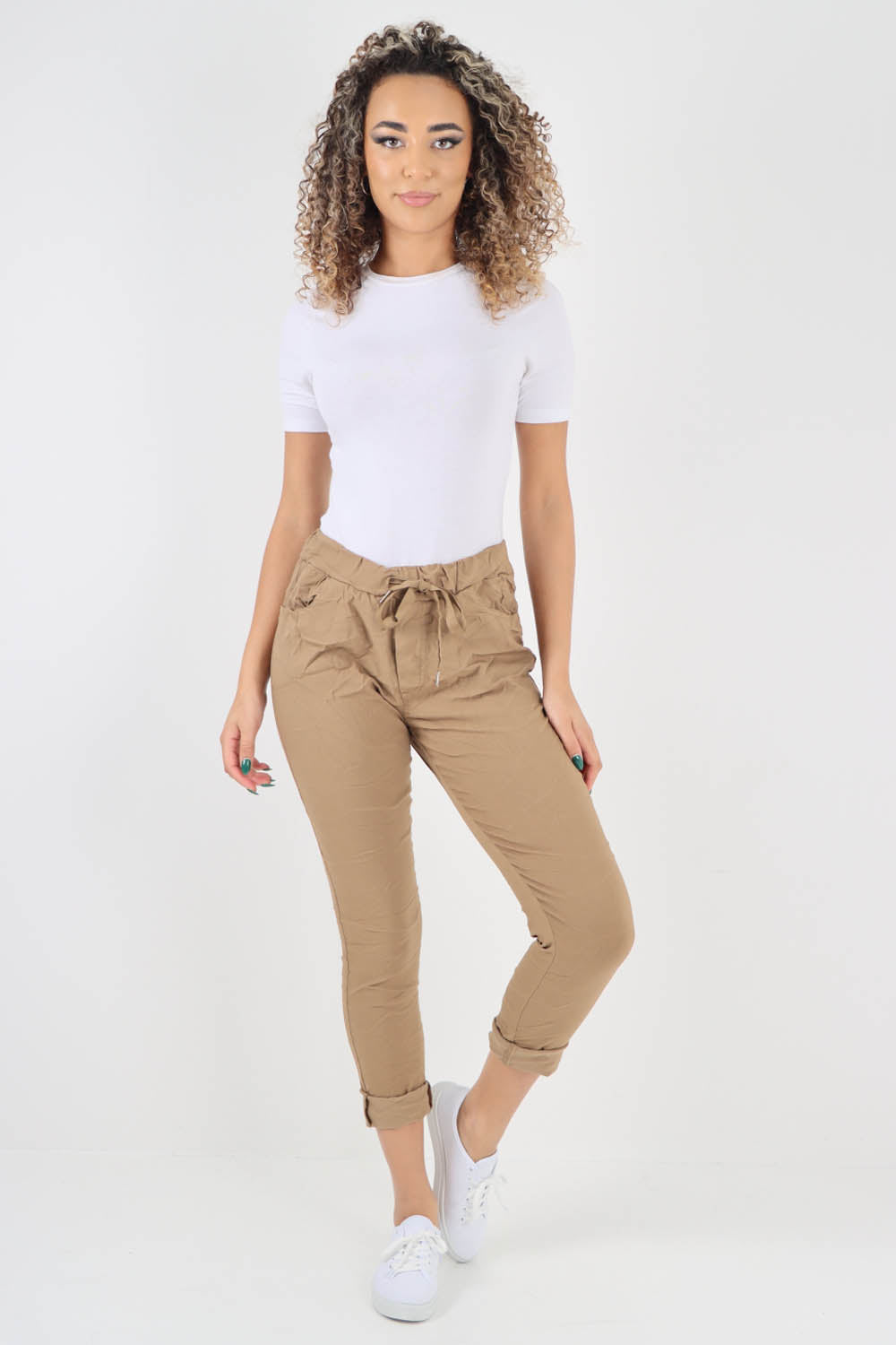 Plain Drawstring Back Pocket Magic Pants