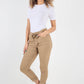 Plain Drawstring Back Pocket Magic Pants