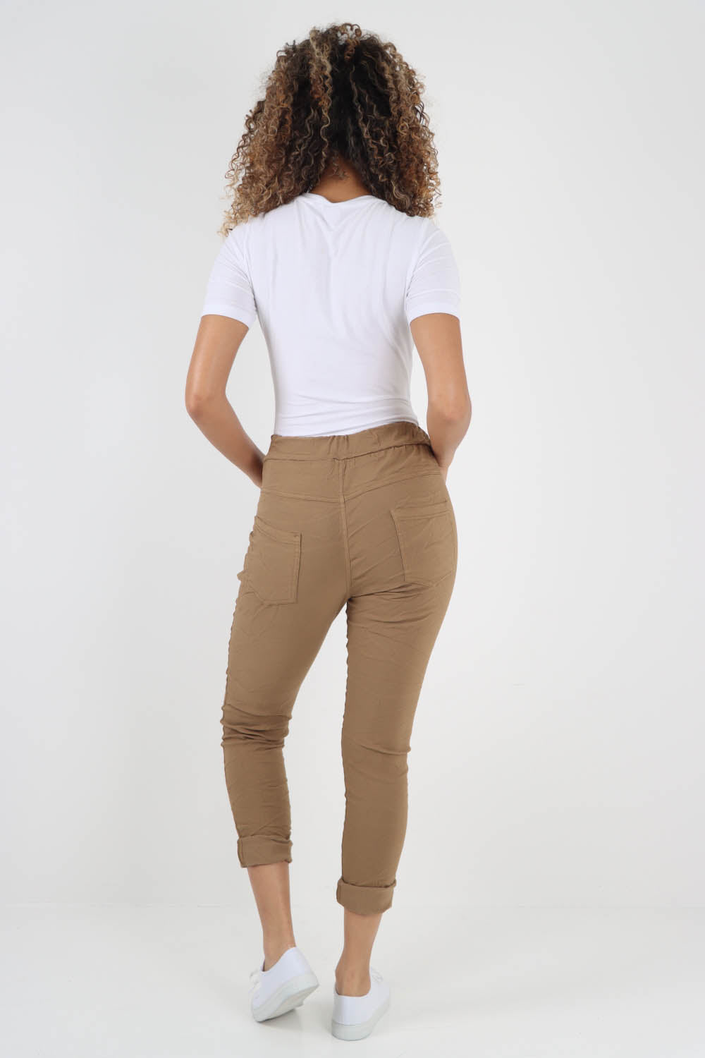 Plain Drawstring Back Pocket Magic Pants