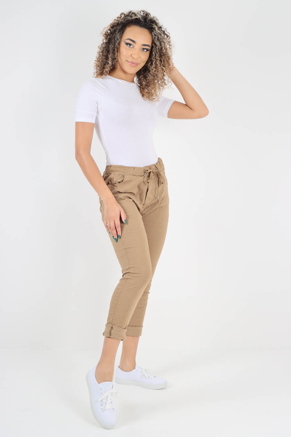 Plain Drawstring Back Pocket Magic Pants