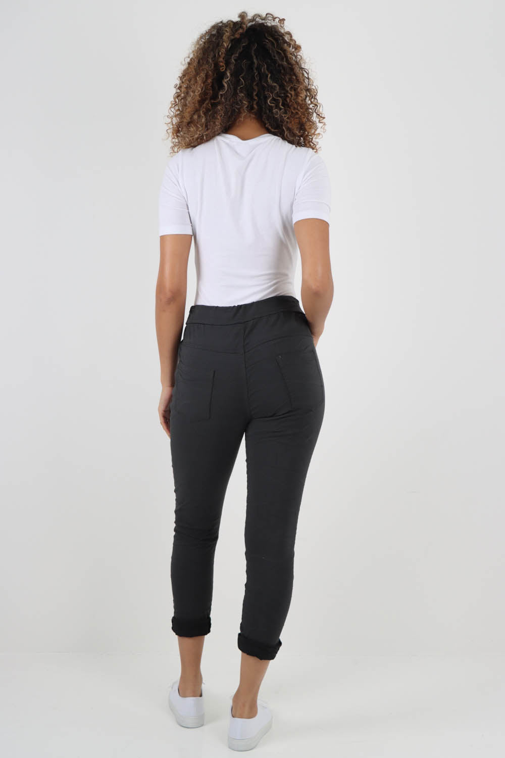 Plain Drawstring Back Pocket Magic Pants