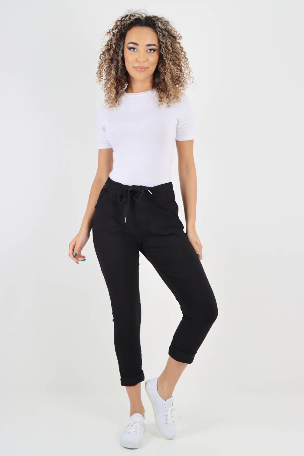Plain Drawstring Back Pocket Magic Pants
