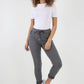 Grey-Plain Drawstring Back Pocket Magic Pants