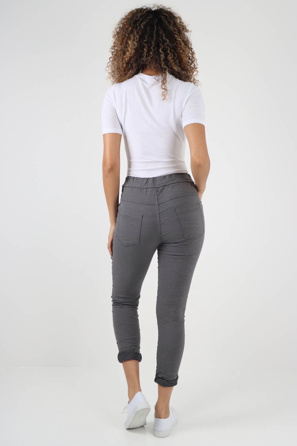 Plain Drawstring Back Pocket Magic Pants