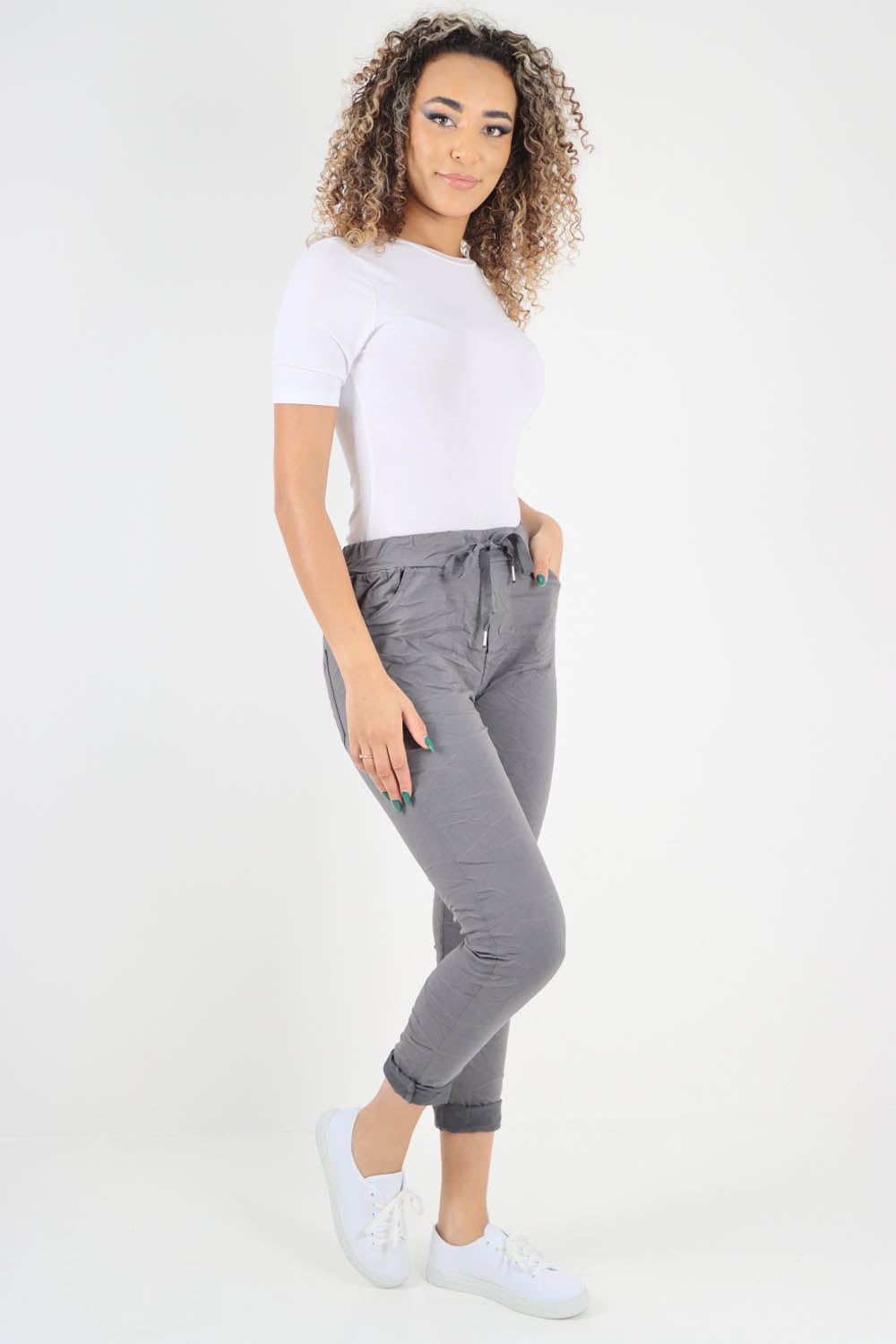 Plain Drawstring Back Pocket Magic Pants