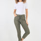Khaki-Plain Drawstring Back Pocket Magic Pants