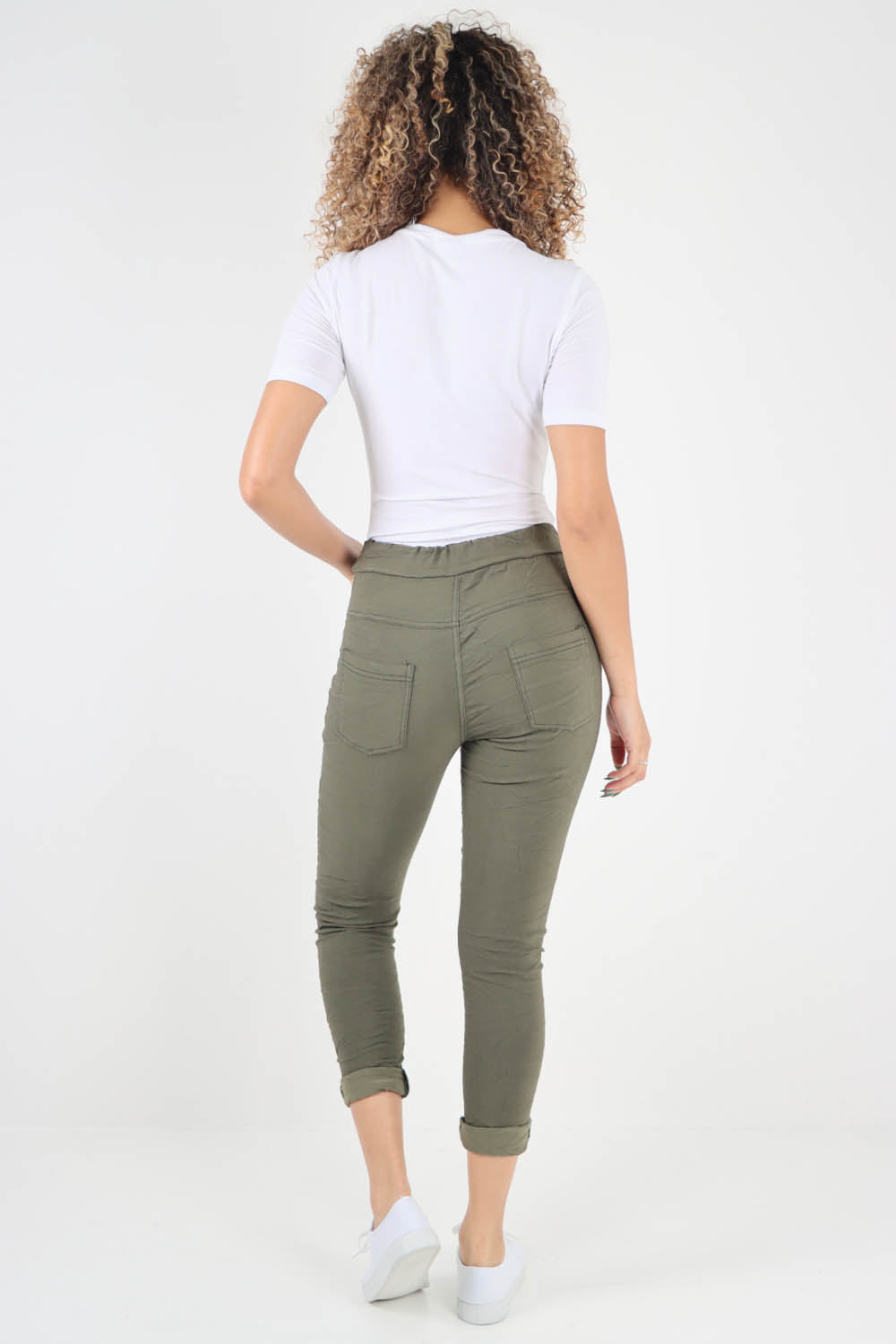 Plain Drawstring Back Pocket Magic Pants