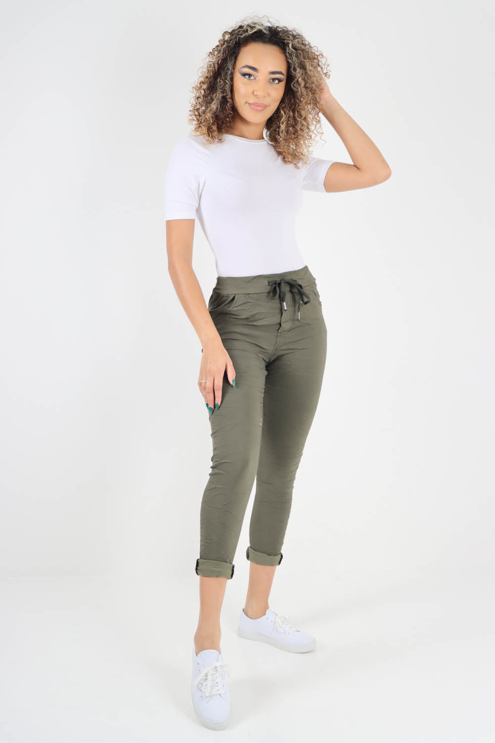 Plain Drawstring Back Pocket Magic Pants