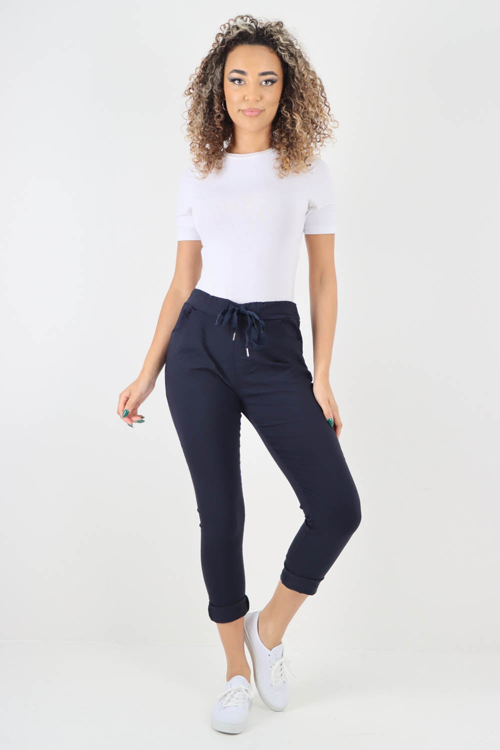 Plain Drawstring Back Pocket Magic Pants