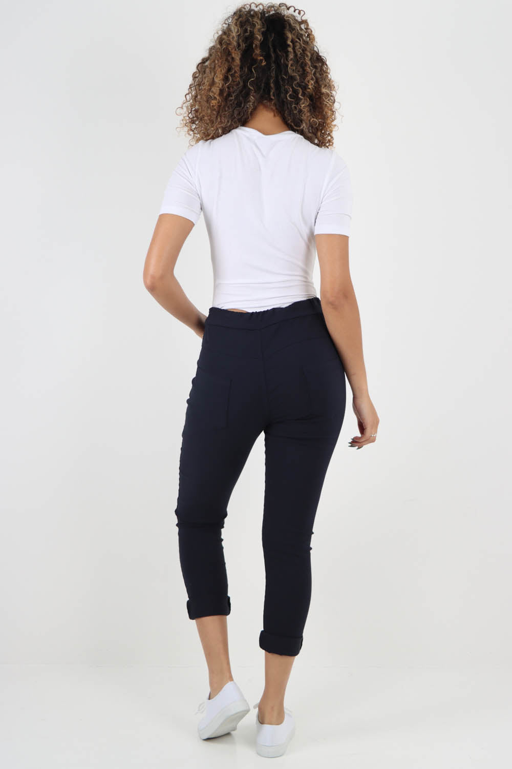 Plain Drawstring Back Pocket Magic Pants