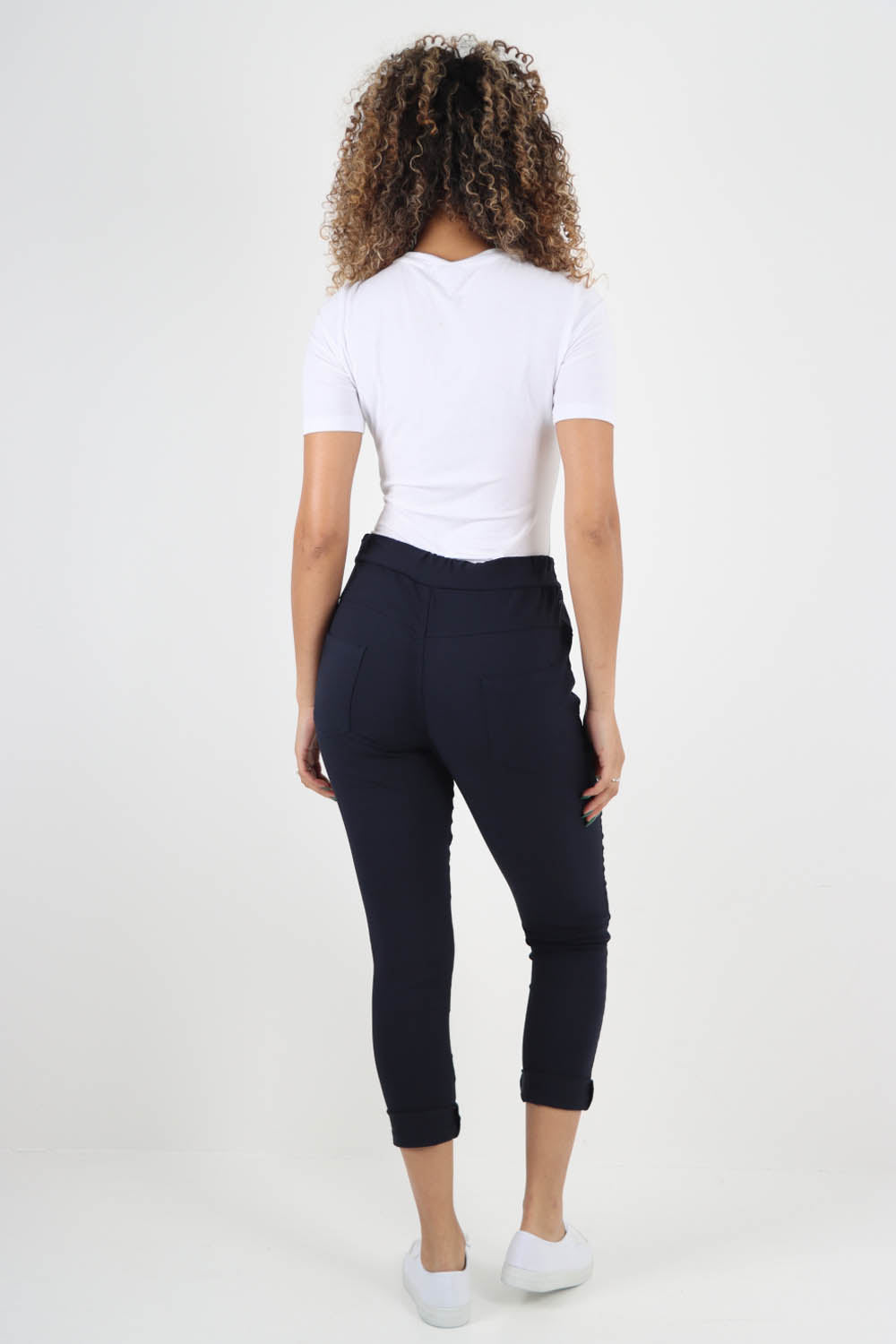 Plain Drawstring Back Pocket Magic Pants
