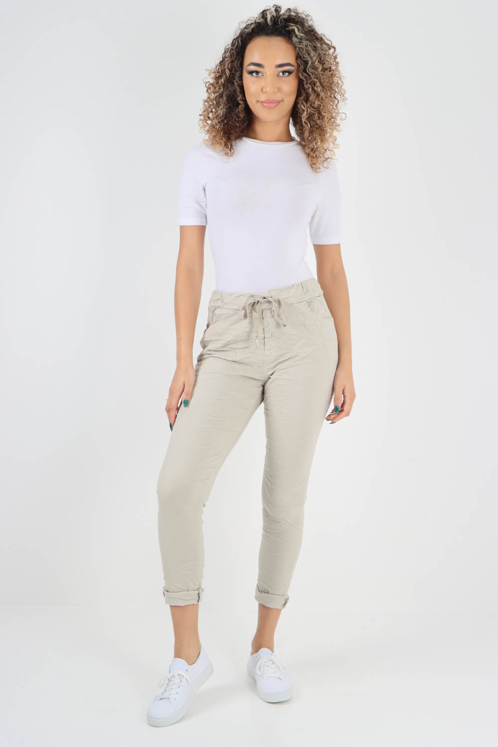 Nude-Plain Drawstring Back Pocket Magic Pants