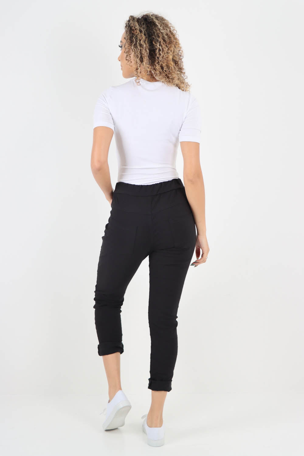 Plain Drawstring Back Pocket Magic Pants
