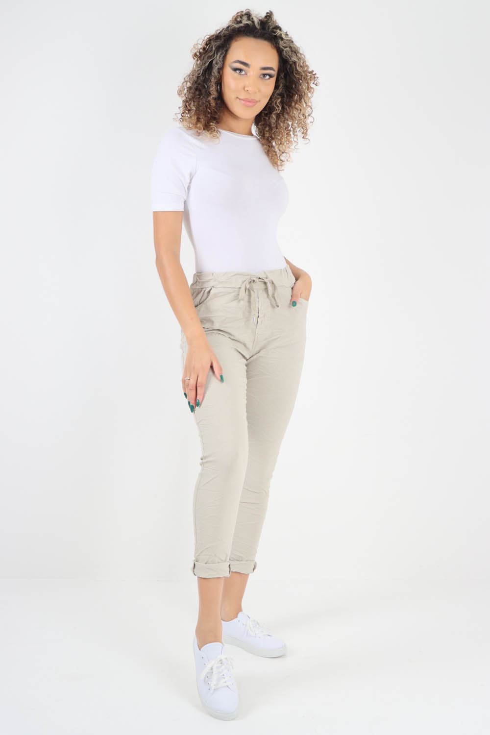 Plain Drawstring Back Pocket Magic Pants