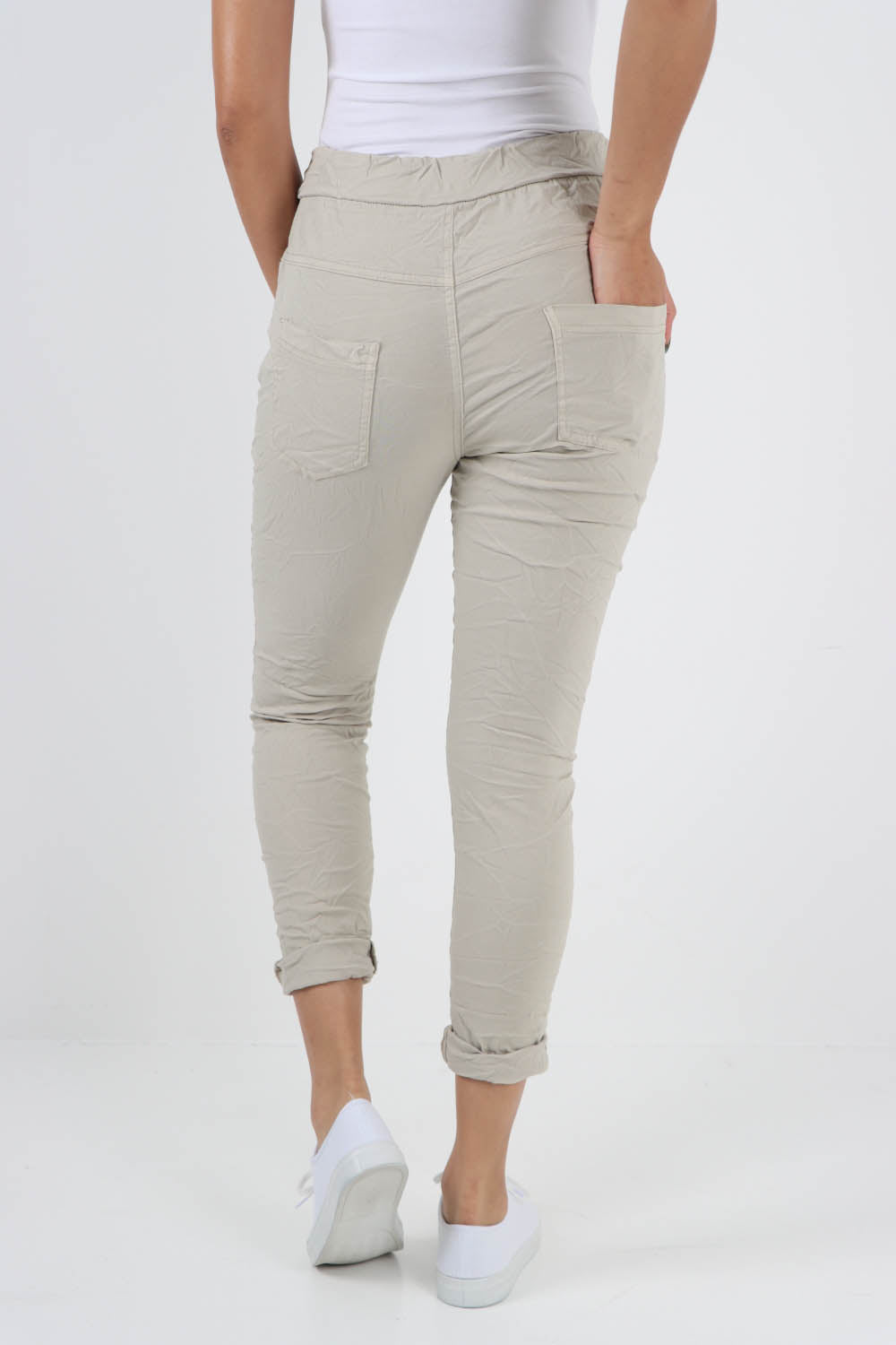 Plain Drawstring Back Pocket Magic Pants