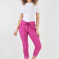 Pink-Plain Drawstring Back Pocket Magic Pants