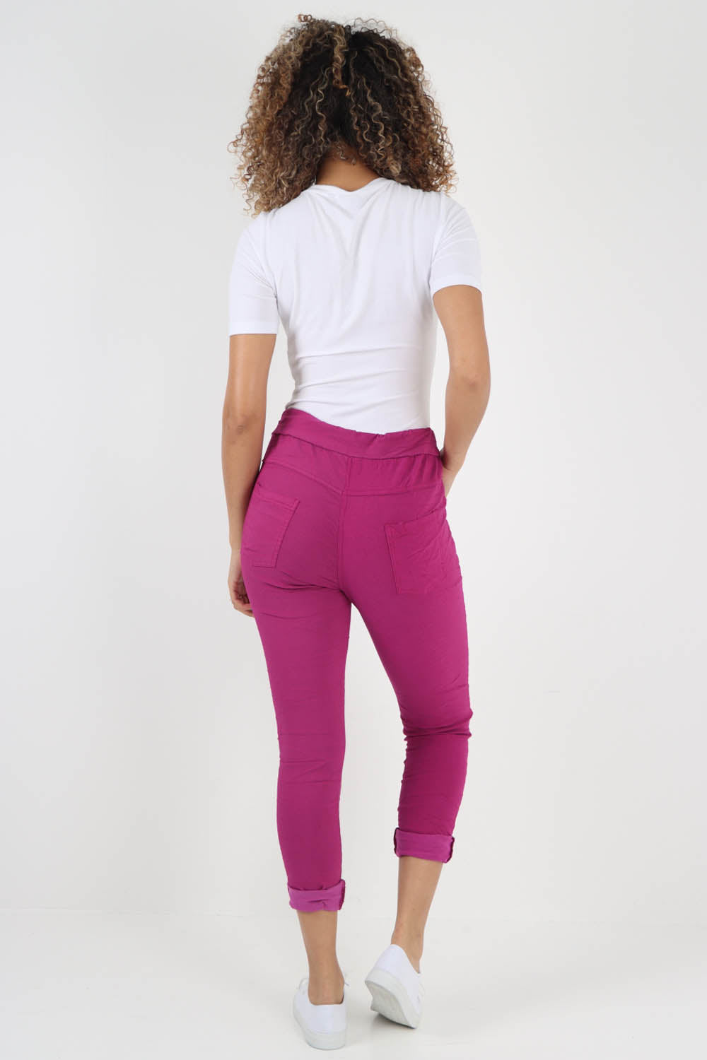 Plain Drawstring Back Pocket Magic Pants