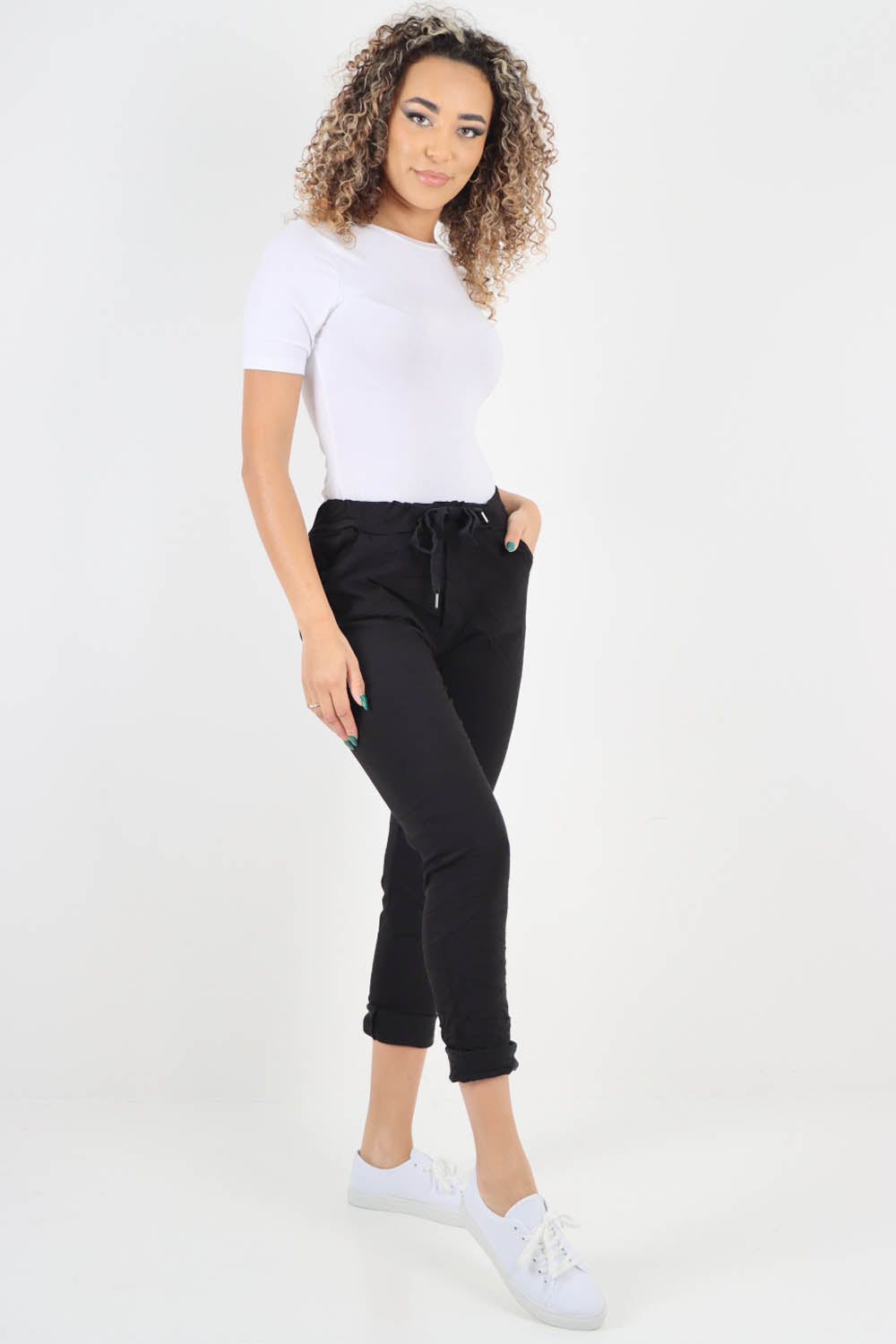 Plain Drawstring Back Pocket Magic Pants