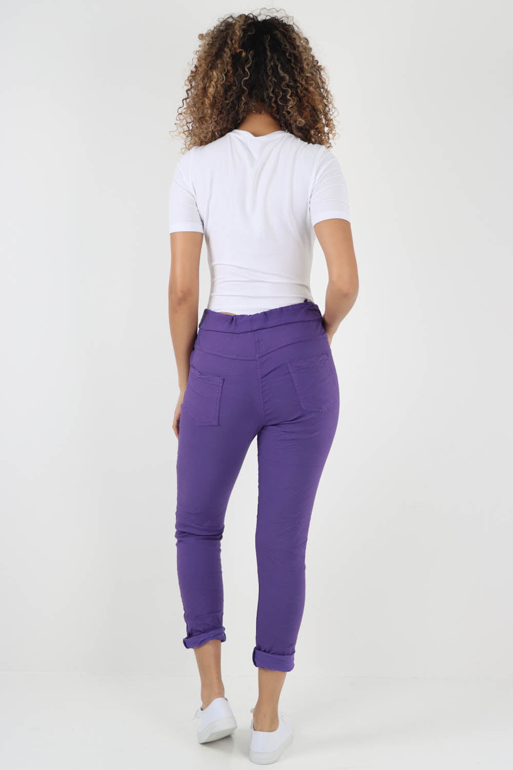 Plain Drawstring Back Pocket Magic Pants