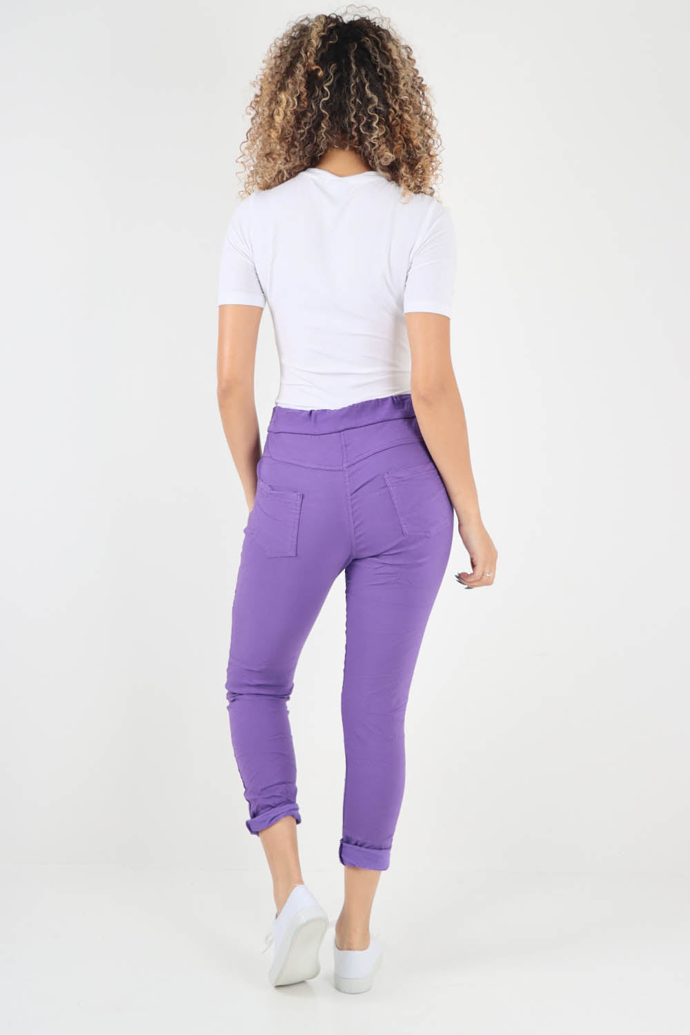 Plain Drawstring Back Pocket Magic Pants