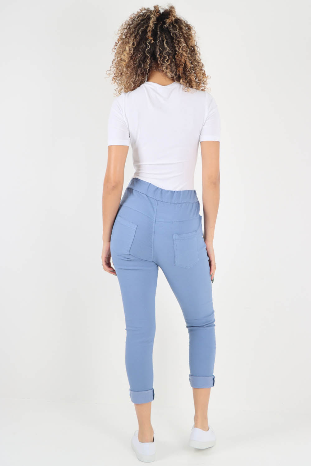 Plain Drawstring Back Pocket Magic Pants