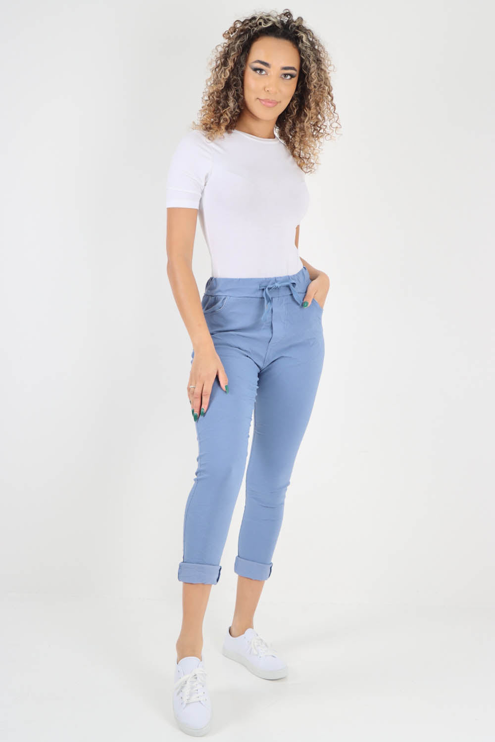 Plain Drawstring Back Pocket Magic Pants