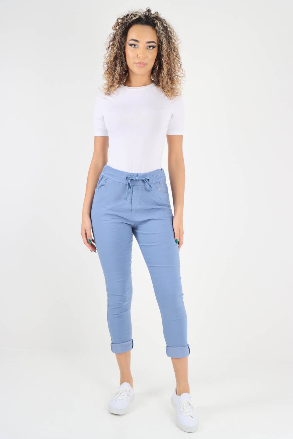 Plain Drawstring Back Pocket Magic Pants