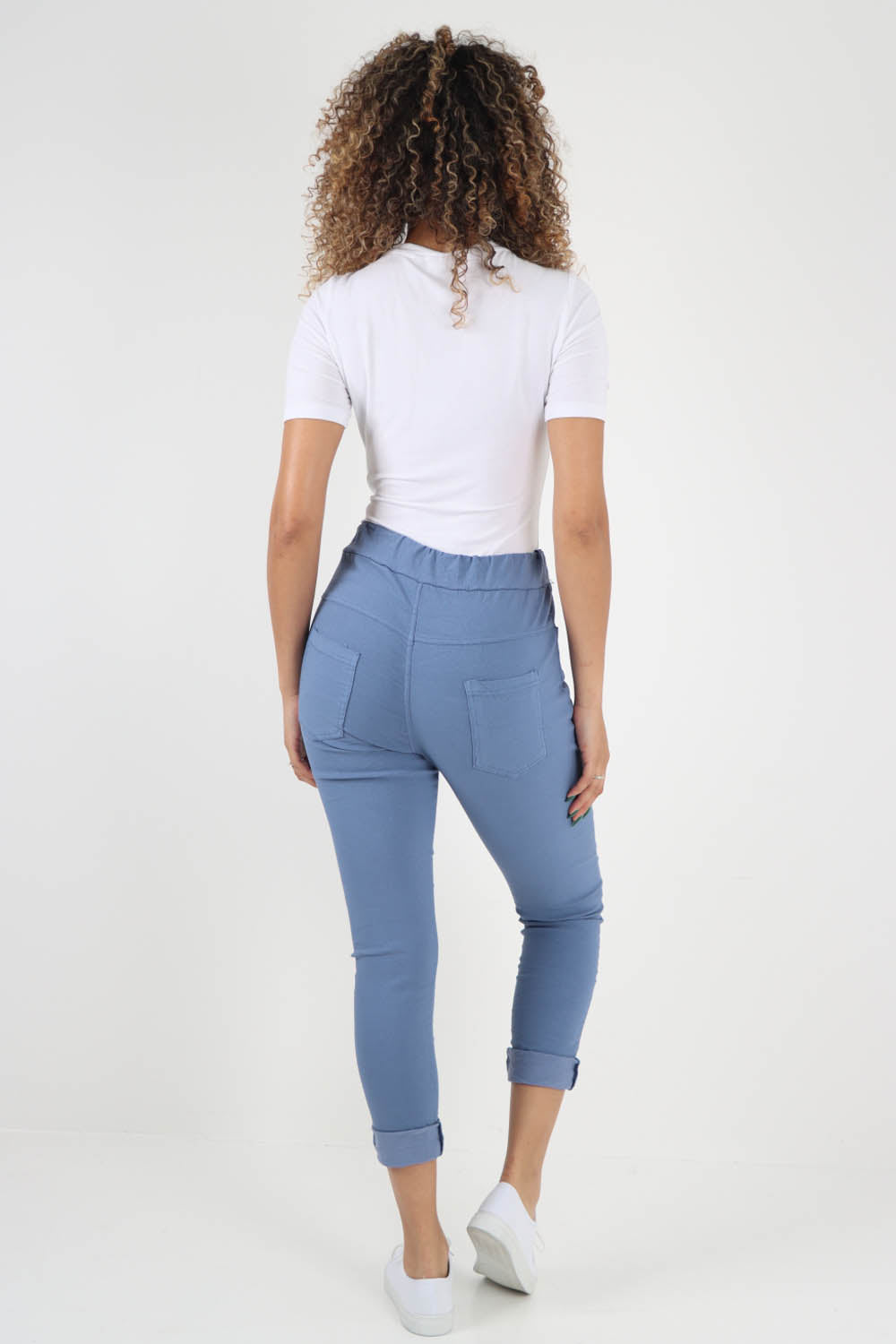 Plain Drawstring Back Pocket Magic Pants